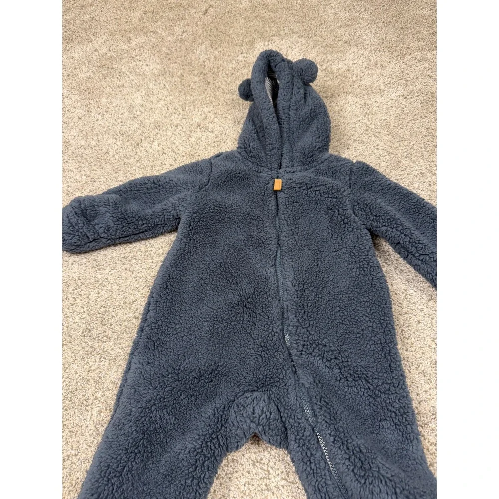 Carters Baby 6M Navy Blue Sherpa Fleece‎ Bear Ear Hooded Winter Suit